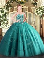 Discount Beading and Appliques Sweet 16 Dresses Teal Lace Up Sleeveless Floor Length