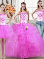 Three Piece Mermaid Fuchsia Sleeveless Beading and Appliques and Ruffles Floor Length Sweet 16 Quinceanera Dress