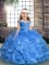 Blue Lace Up Straps Beading and Ruffles and Ruching Little Girl Pageant Gowns Organza Sleeveless