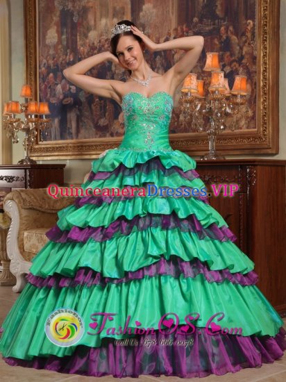 Fashionable Green and Purple Taffeta and Organza Beading For Sweet Quinceanera Dress With Sweetheart Strapless Bodice In West Fargo North Dakota/ND - Click Image to Close