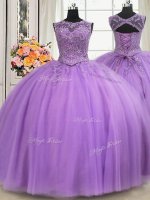 See Through Sleeveless Lace Up Floor Length Beading and Appliques Vestidos de Quinceanera