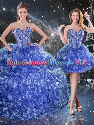 Free and Easy Blue Sleeveless Organza Lace Up Military Ball Dresses For Women for Military Ball and Sweet 16 and Quinceanera