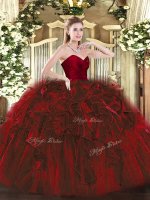 Floor Length Zipper Sweet 16 Dress Wine Red for Military Ball and Sweet 16 and Quinceanera with Ruffles(SKU SJQDDT1622002-1BIZ)