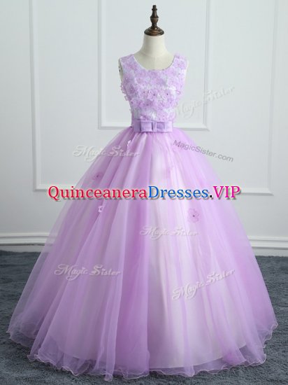 Sexy Lavender Sweet 16 Dress Military Ball and Sweet 16 and Quinceanera with Lace and Appliques and Bowknot Scoop Sleeveless Lace Up - Click Image to Close