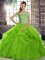 Green Sleeveless Brush Train Beading and Ruffles Sweet 16 Dresses