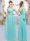 Aqua Blue Chiffon Lace Up One Shoulder Sleeveless Floor Length Dama Dress for Quinceanera Hand Made Flower