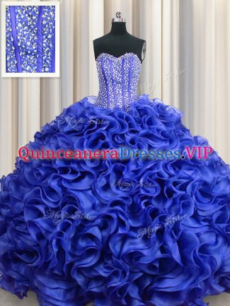 Flirting Visible Boning Sleeveless Lace Up Floor Length Beading and Ruffles 15th Birthday Dress