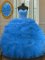 Flirting Blue Sleeveless Beading and Ruffles and Pick Ups Floor Length Quinceanera Gowns