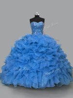 Pretty Floor Length Ball Gowns Sleeveless Blue Ball Gown Prom Dress Lace Up