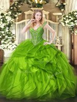 Lace Up Quinceanera Gowns Beading and Ruffles Sleeveless Floor Length