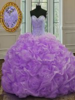 Lavender Vestidos de Quinceanera Military Ball and Sweet 16 and Quinceanera with Beading Sweetheart Sleeveless Sweep Train Lace Up