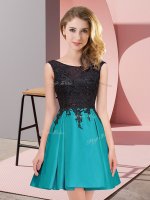 Admirable Sleeveless Satin Mini Length Zipper Damas Dress in Teal with Lace