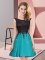 Admirable Sleeveless Satin Mini Length Zipper Damas Dress in Teal with Lace