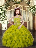 Great Olive Green Sleeveless Tulle Lace Up Pageant Dress Wholesale for Prom and Sweet 16 and Wedding Party