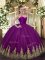 New Style Sleeveless Floor Length Appliques Zipper Sweet 16 Quinceanera Dress with Purple