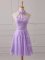 Sleeveless Mini Length Lace and Appliques Lace Up Damas Dress with Lavender