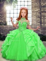 Floor Length Green Kids Pageant Dress High-neck Sleeveless Lace Up