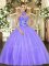 Fashion Lavender Halter Top Lace Up Embroidery Ball Gown Prom Dress Sleeveless