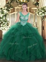 Best Selling Dark Green Ball Gowns Scoop Sleeveless Tulle Floor Length Lace Up Beading and Ruffles Vestidos de Quinceanera(SKU SJQDDT1124002-1BIZ)