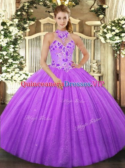 Cute Floor Length Lavender Quinceanera Dresses Halter Top Sleeveless Lace Up - Click Image to Close