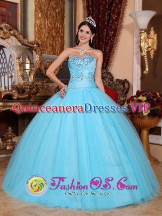 Sweetheart Beaded Decorate Pretty Baby Blue Quinceanera Dress Made In Tulle and Taffeta in Consuelo Dominican Republic