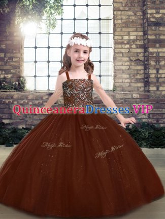 Floor Length Ball Gowns Sleeveless Brown Pageant Dresses Lace Up