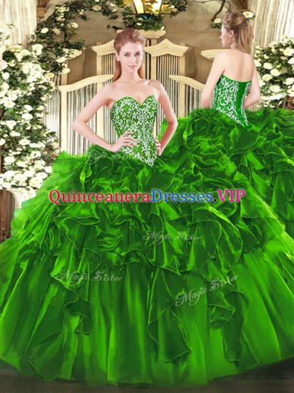 Green Quinceanera Dresses Military Ball and Sweet 16 and Quinceanera with Beading and Ruffles Sweetheart Sleeveless Lace Up - Click Image to Close