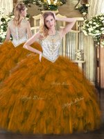 Beading and Ruffles Quinceanera Dress Brown Zipper Sleeveless Floor Length(SKU SJQDDT1319002BIZ)