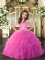 Hot Pink Ball Gowns Ruffles Little Girls Pageant Gowns Lace Up Tulle Sleeveless Floor Length