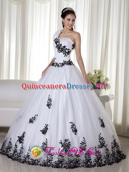 One Shoulder White Embroidery Decorate Floor-length Taffeta and Organza For Quinceanera Dress In Nord-Trondelag Norway - Click Image to Close