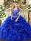 Royal Blue Lace Up Sweetheart Beading and Ruffles and Pick Ups Ball Gown Prom Dress Organza Sleeveless