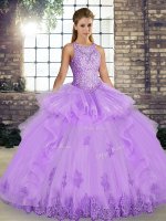 Amazing Lace and Embroidery and Ruffles Sweet 16 Dresses Lavender Lace Up Sleeveless Floor Length