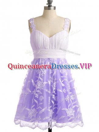 Knee Length Lavender Dama Dress for Quinceanera Lace Sleeveless Lace