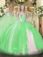 Lace Up Sweetheart Beading and Ruffles Quince Ball Gowns Tulle Sleeveless(SKU SJQDDT1336002BIZ)