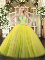 Decent Yellow Green Halter Top Lace Up Sequins Quinceanera Dresses Sleeveless(SKU SJQDDT1258002-3BIZ)