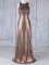 Sleeveless Sequined Floor Length Criss Cross Quinceanera Court of Honor Dress in Brown with Appliques