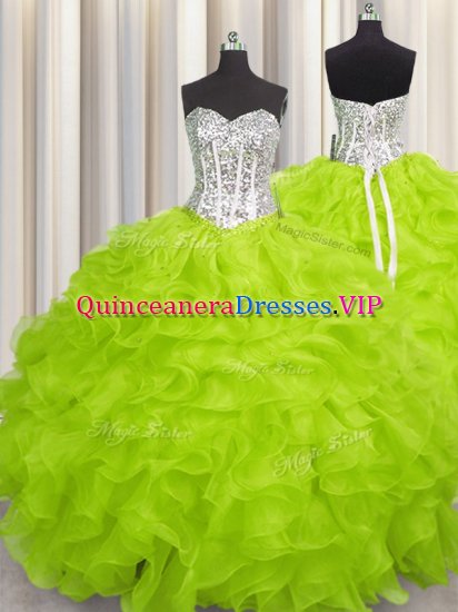 Popular Beading and Ruffles 15th Birthday Dress Yellow Green Lace Up Sleeveless Floor Length - Click Image to Close