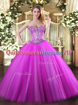 Affordable Floor Length Fuchsia Quinceanera Gown Sweetheart Sleeveless Lace Up