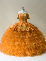 Clearance Gold Sleeveless Organza Lace Up Ball Gown Prom Dress for Sweet 16 and Quinceanera