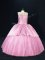 Pink Sleeveless Floor Length Beading Lace Up 15th Birthday Dress