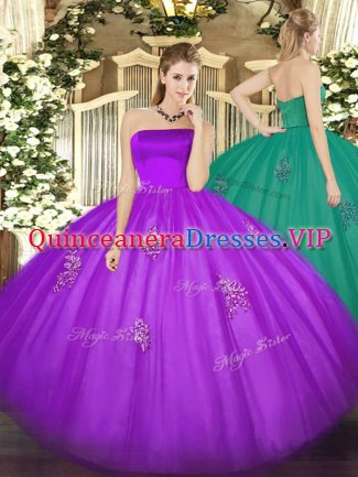 Eggplant Purple Sleeveless Tulle Zipper Sweet 16 Dress for Military Ball and Sweet 16 and Quinceanera