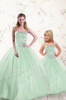 Pretty Apple Green Quince Ball Gowns Military Ball and Sweet 16 and Quinceanera with Beading Sweetheart Sleeveless Lace Up