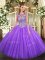 Sophisticated Floor Length Lace Up Military Ball Dresses Lavender for Military Ball and Sweet 16 and Quinceanera with Beading