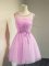 Knee Length Lilac Quinceanera Court Dresses Tulle Sleeveless Belt