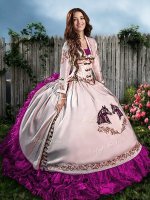 Fuchsia Ball Gowns Sweetheart Sleeveless Organza Floor Length Lace Up Embroidery Vestidos de Quinceanera