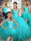 Latest Aqua Blue Tulle Lace Up Quinceanera Dresses Sleeveless Floor Length Beading and Ruffles