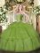 Olive Green Tulle Lace Up Quinceanera Gown Sleeveless Floor Length Beading and Ruffled Layers