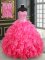 Hot Pink Lace Up Sweet 16 Dresses Beading and Ruffles and Sequins Sleeveless Floor Length