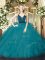 Affordable Teal Sleeveless Tulle Zipper Ball Gown Prom Dress for Military Ball and Sweet 16 and Quinceanera