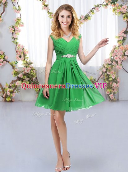 Green Empire V-neck Sleeveless Chiffon Mini Length Zipper Belt Court Dresses for Sweet 16 - Click Image to Close